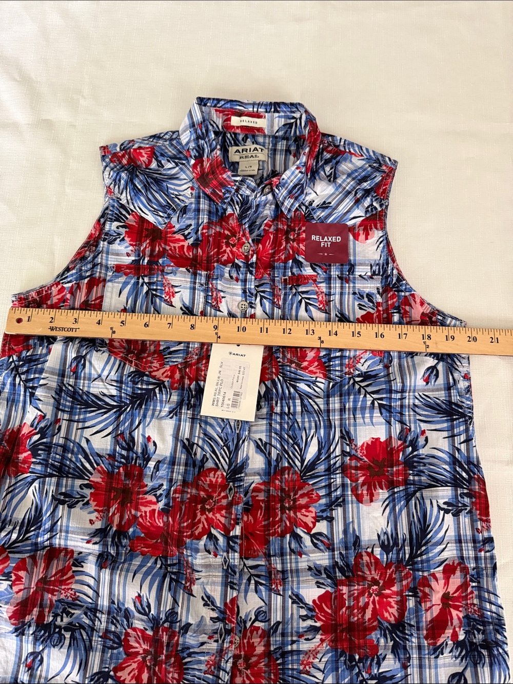 Ariat Sleeveless Floral Plaid Button-Front Top - Red & Blue - Picture 5 of 7